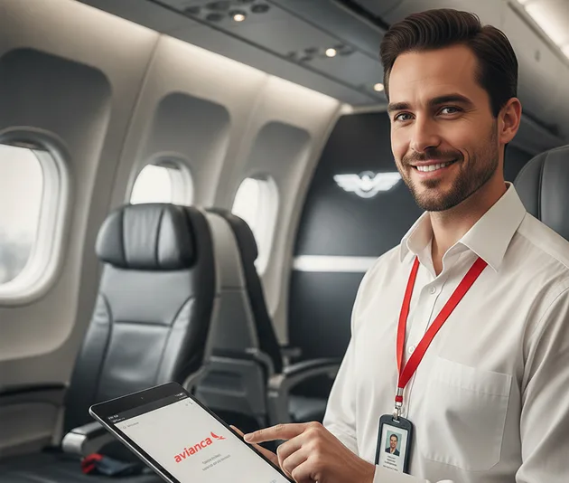Colaboradora de Avianca usando MiUniforme desde una tableta