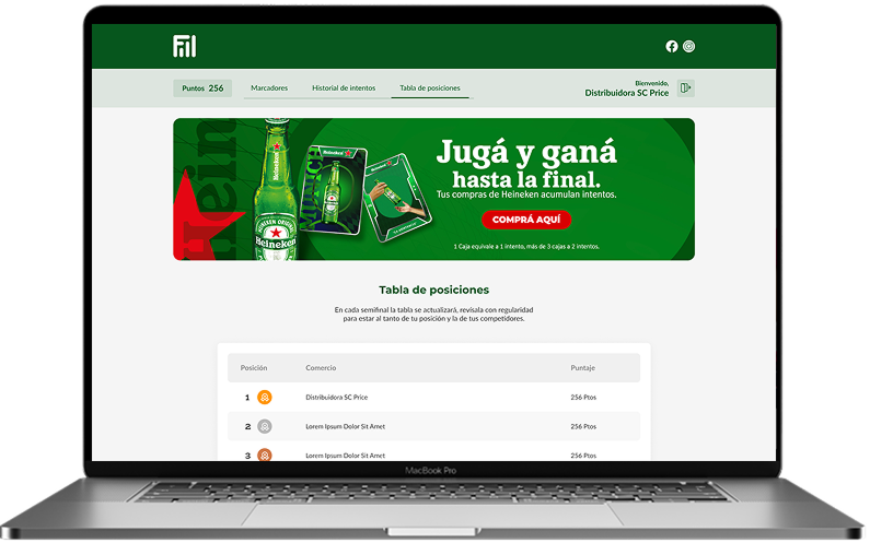 Tabla de posiciones de la experiencia digital de Heineken FIFCO